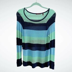 525 America Open Knit Striped Rayon Mesh Sweater